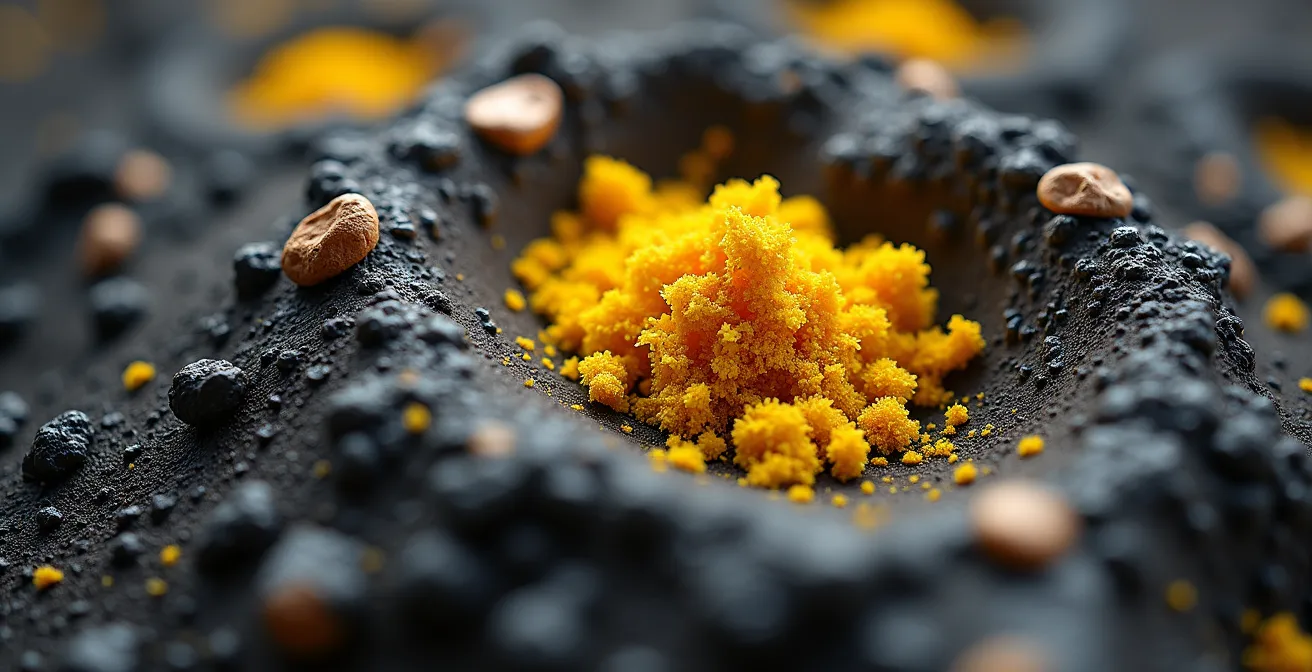 Texture macro de boue volcanique riche en minéraux de soufre