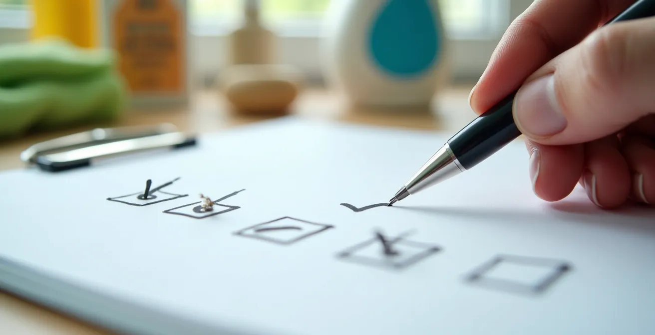 Détail en gros plan d'une liste de vérification ménage avec cases à cocher