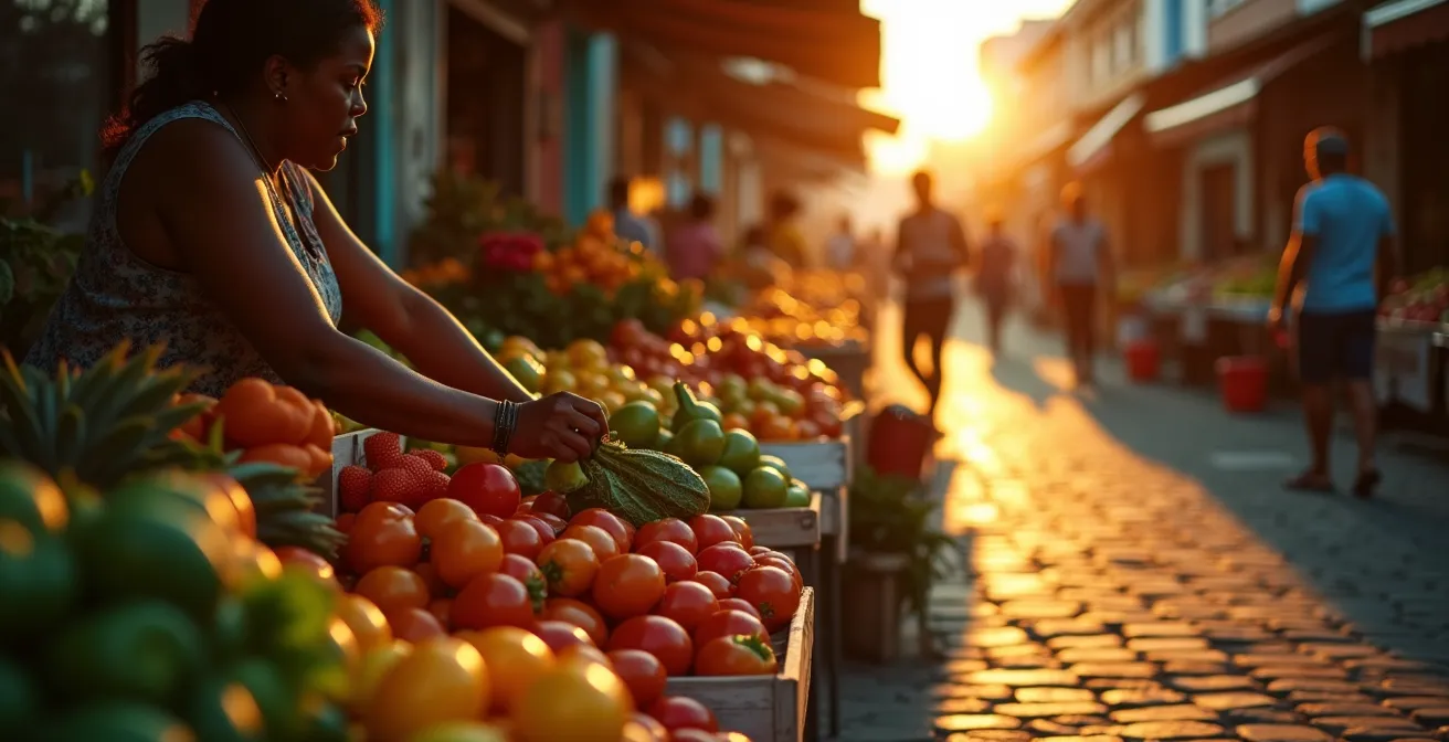 Marché aux légumes de Pointe-à-Pitre à l'aube avec les premiers vendeurs