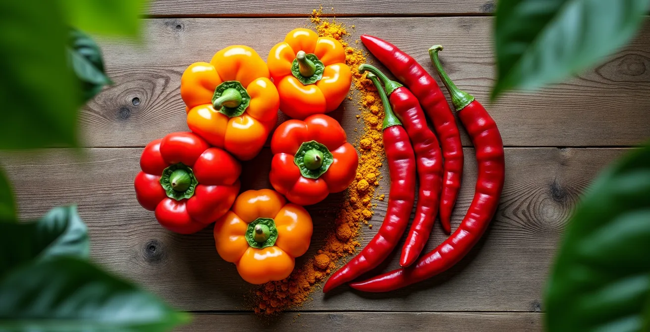 Comparaison visuelle entre piment végétarien rond et piment fort allongé de Guadeloupe