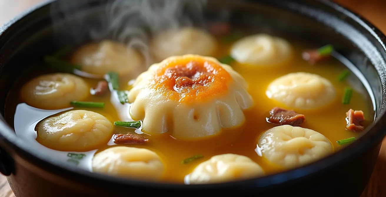 Préparation traditionnelle du bébélé dans une marmite avec dombrés et tripes mijotant