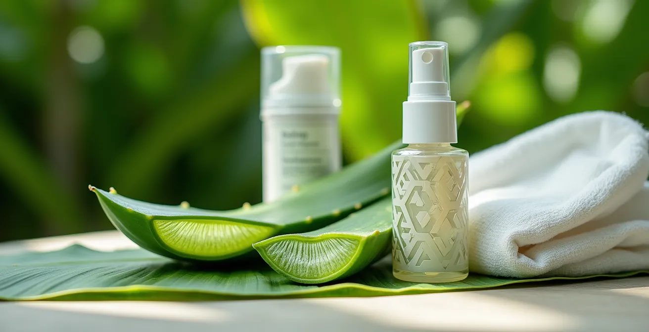 Composition minimaliste de protection anti-moustiques tropicale sur fond naturel