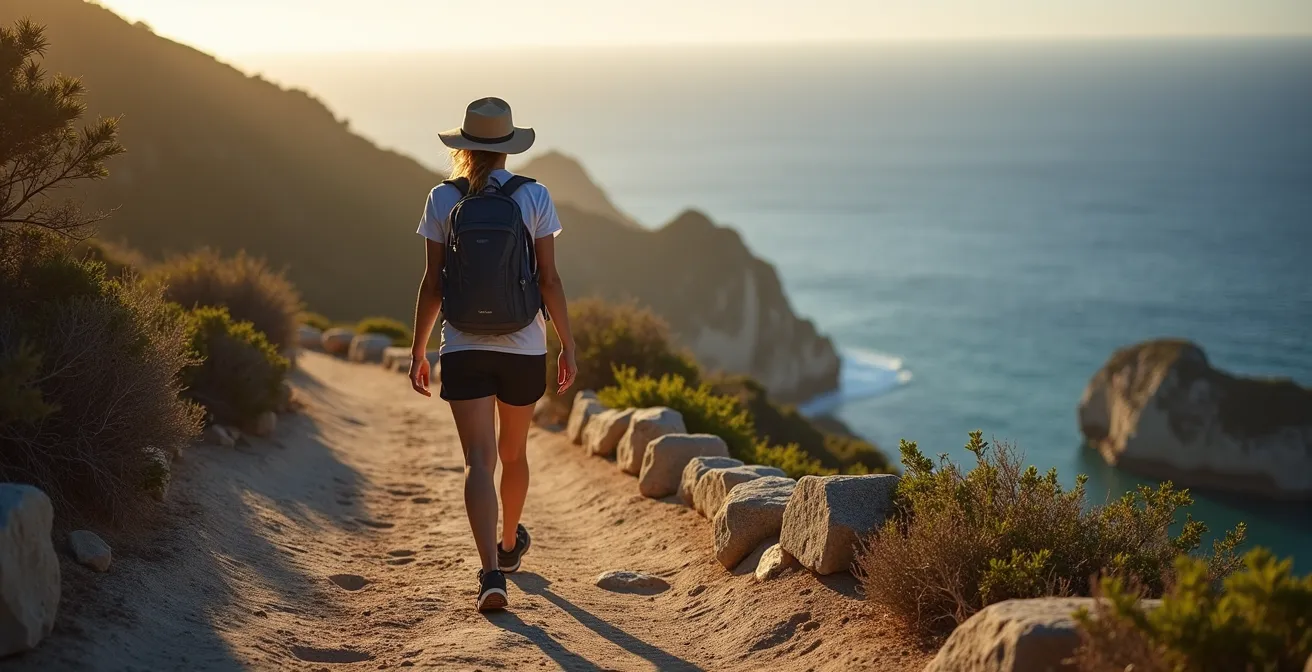 Sentier rocailleux menant à la Pointe de la Grande Vigie avec barrières de sécurité naturelles