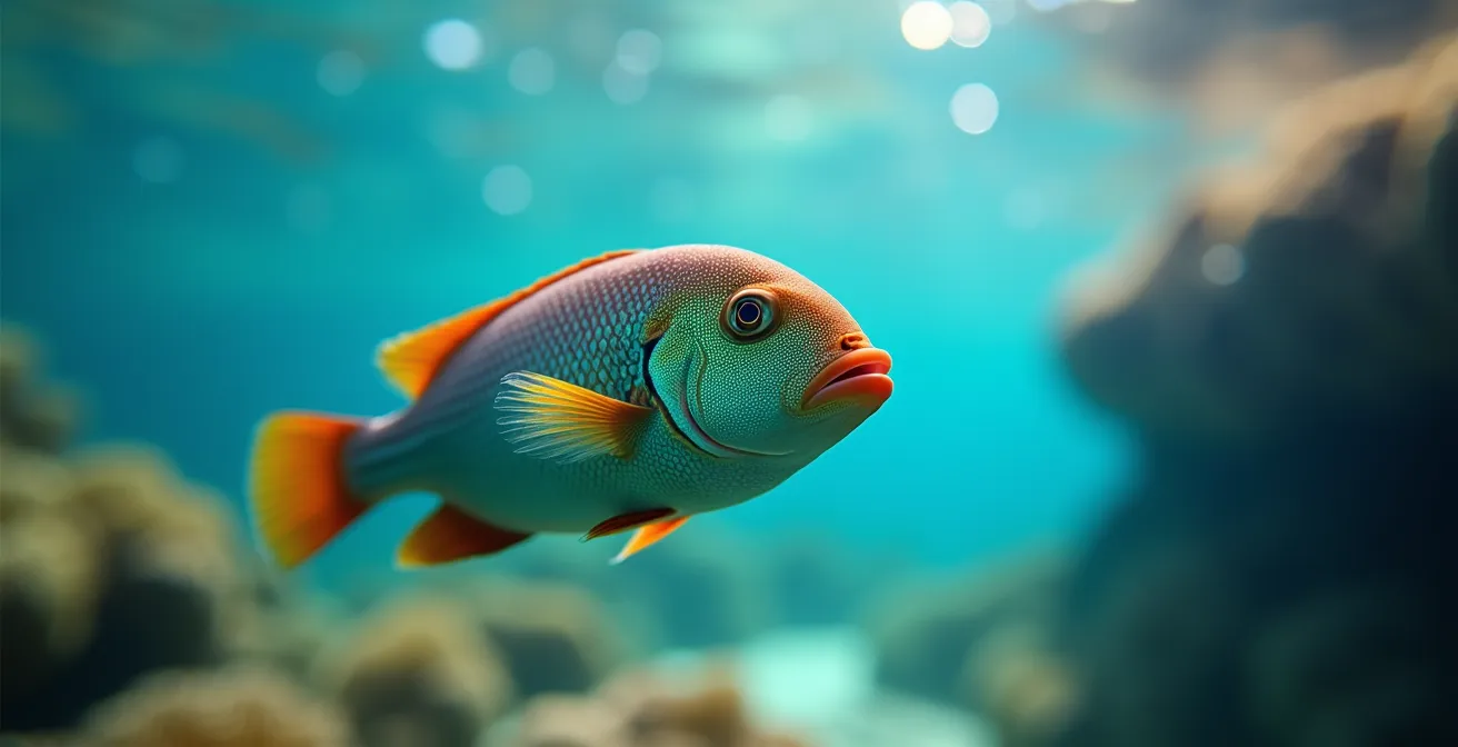 Vue sous-marine d'un lagon avec poissons tropicaux colorés et coraux
